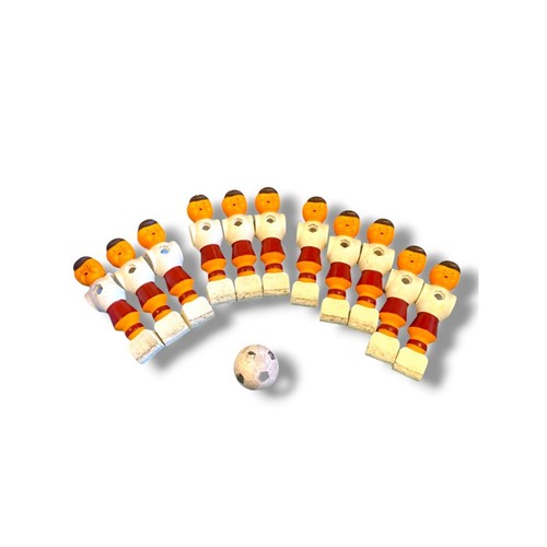 Vintage Lot of 11 Replacement Foosball Players and Ball Red White Brown 4.3"