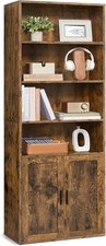 6 Tier Bookcase Tall Bookshelf With Doors Storage Shelf Brown