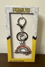 NEW  RARE  Peanuts Snoopy Rainbow Crystal Bling Bag Charm  Keyring  Gift  