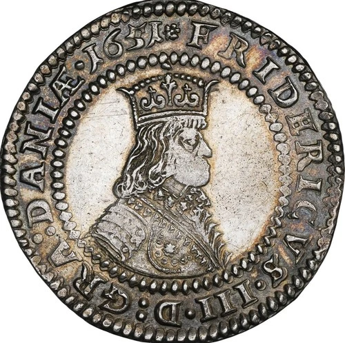 1651 DENMARK FREDERIK III KRONE NGC AU-DETAILS, DAV-3567