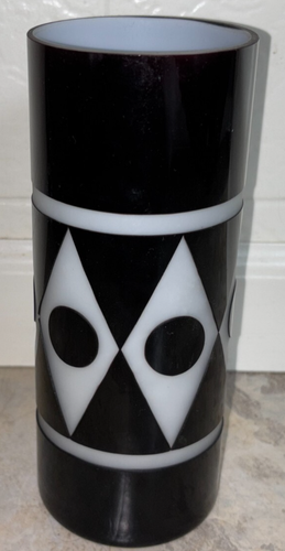 Vintage MCM schwarz/Pflaume geschliffen auf weiß Kunstglas Zylinder Vase 8" Höhe x 3 1/8" Tschechisch? - Bild 5 von 7