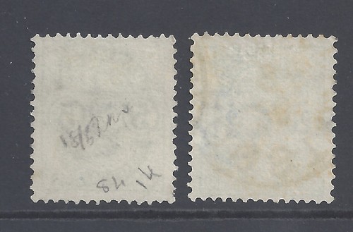 DENMARK 1882 5ö GREEN & 10ö DULL BLUE WITH SMALL FIGURES IN CORNERS SG 88,89 - Picture 2 of 2