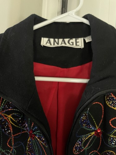 Anage Jacket Size Medium Beaded Jacket Beaded Artsy Flower Wear Boho Chic VTG - Picture 3 of 4