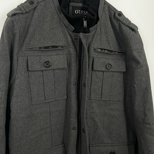 GUESS Jacket Coat Mens 2XL Gray Wool Full Zip Pockets Hooded Lined NWT Preppy - Picture 5 of 11