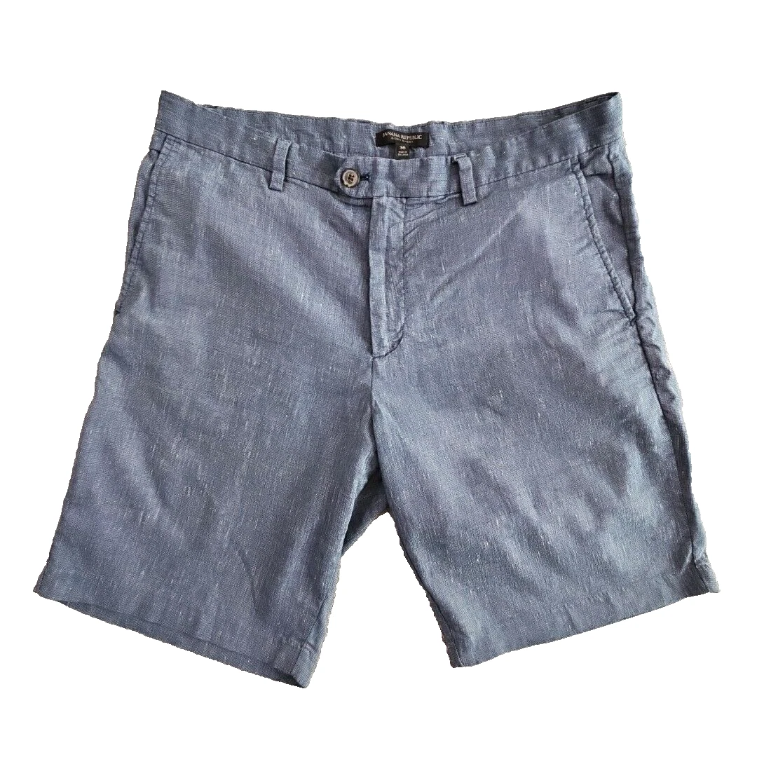 Banana Republic Aiden Shorts Men's 36 Blue Twill Linen Blend 9" Inseam EUC