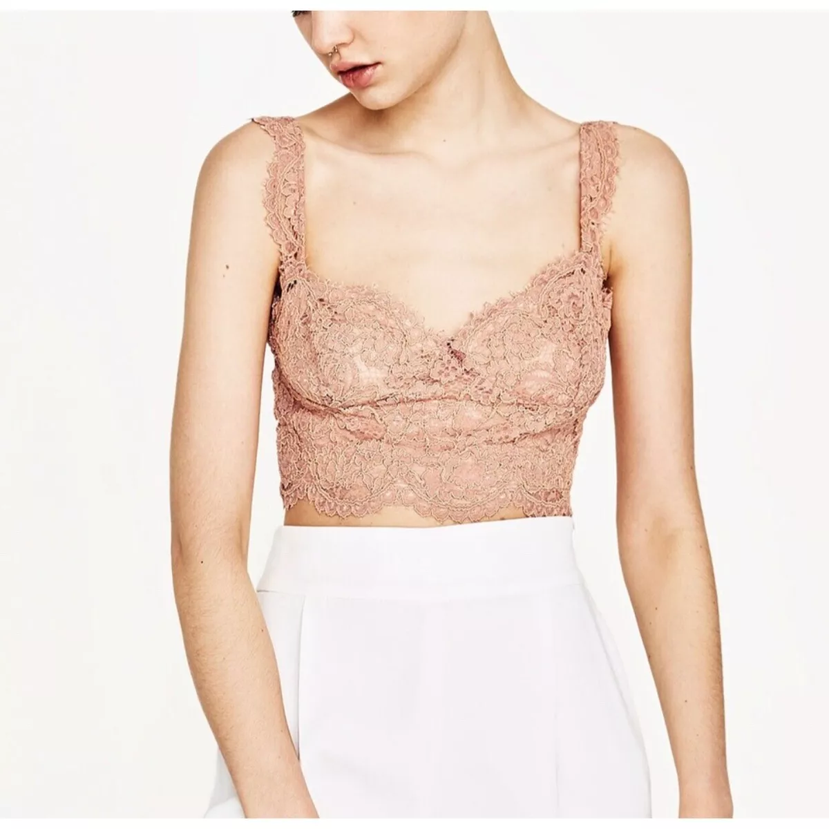 Zara Nude Pink Lace Bralette Top Large NWOT