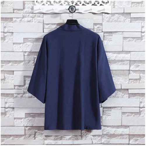 Men Casual Kimono Jacket Coat Tops 3/4 Sleeve Cotton Linen Japanese Cardigan Top - Bild 10 von 23