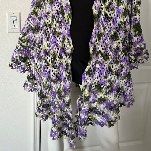Crochet Shawl Purple Green White - Picture 5 of 6