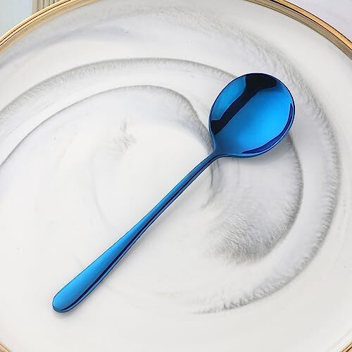 4 Pack Large Round Stainless Steel Soup Spoons Dinner Metal Spoons - Picture 2 of 7