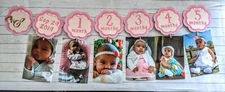 Baby's First Birthday Monthly Garland Banner Initial Monogram Pink