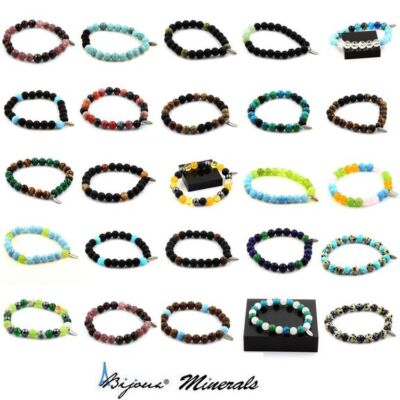 Bracelet brésilien naturel en quartz fantôme/Bracelet extensible de 8 mm à 12 mm à matrice de minéraux brun-vert/La pierre de la transformation et de la chance - France