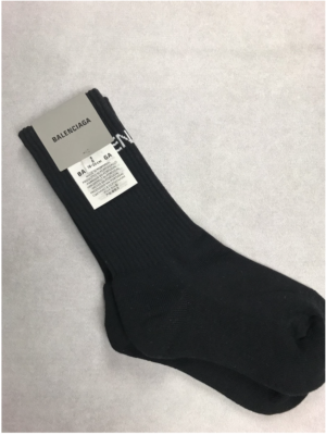 BALENCIAGA Black Logo Socks Ribbed cotton blend mid calf Size