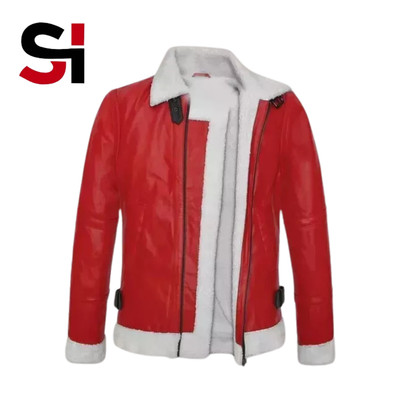 Red A2 Exquisite Coat Santa claus Chirstmas  Leather Bomber Jacket