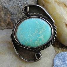 Old Native American Navajo Ring Light Blue Turquoise Stone Size 6 3/4 Sterling