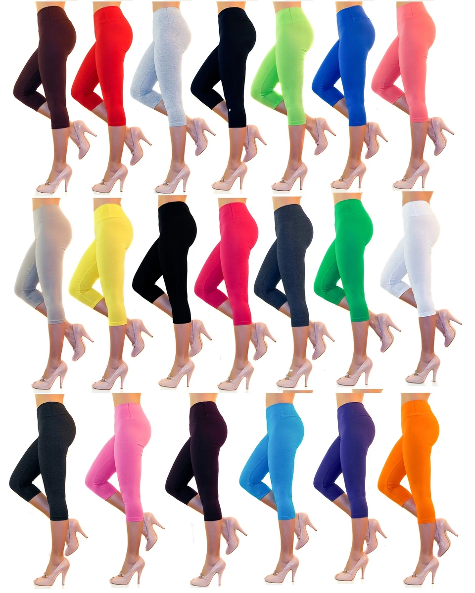 Ladies 3/4 Capri Leggings Cotton High Waist Without Or with