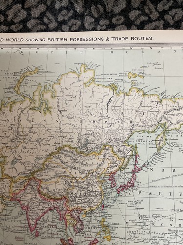 Genuine Antique Mounted Map , Printed 1902 , MAP OF THE WORLD , LARGE UK EMPIRE - Picture 2 of 5