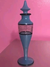 Antique 8 Inch Robin Egg Blue Perfume Bottle With Stemmed Topper