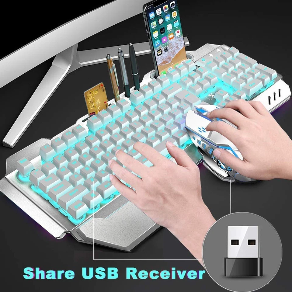 Wireless Keyboard and Mouse,Blue LED Backlit Rechargeable Keyboard Mouse with... - Image 2 of 4
