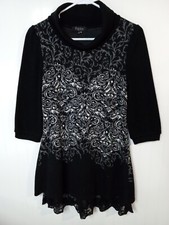 Papillon Cowl Neck Black White Sweater Dress Women's Size XS