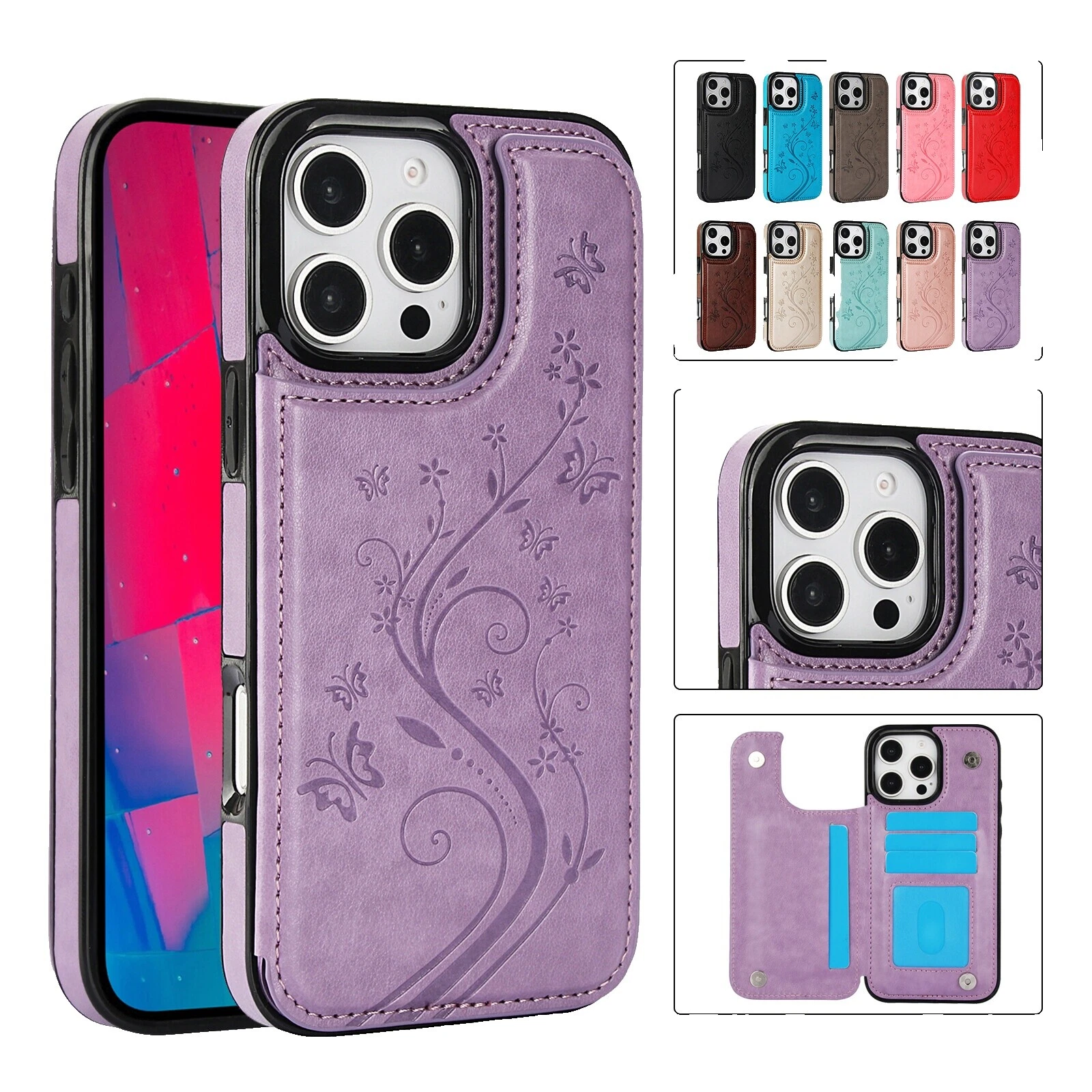 Leather Cell Phone Wallet Cases Storage Compartment