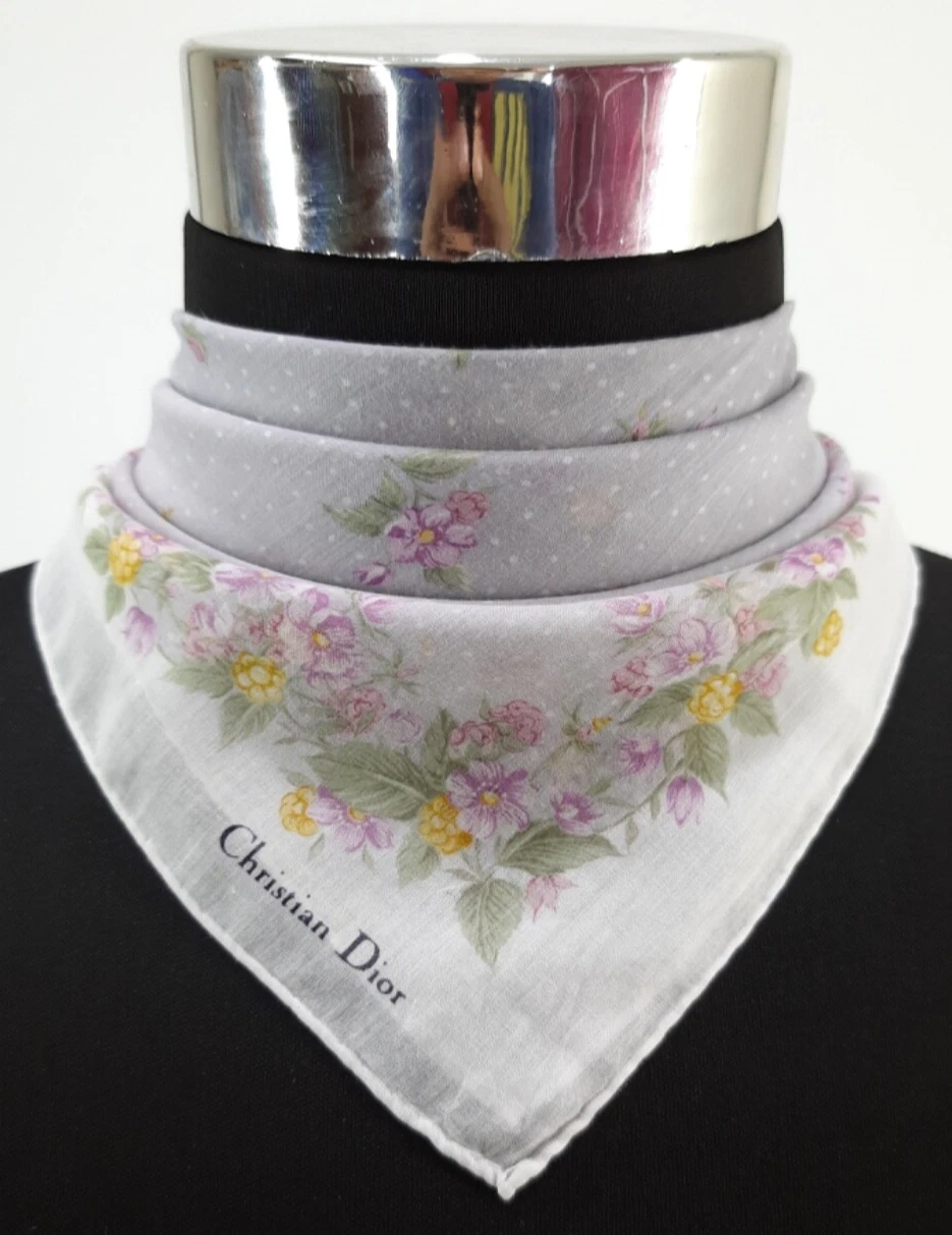 Ancien foulard foulard Christian Dior fleurs bandana mouchoir haut usure