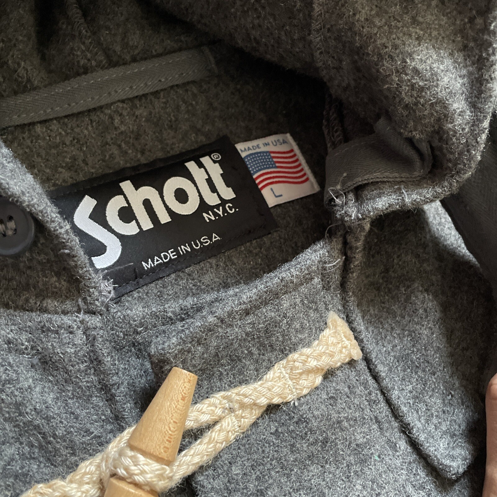 Vintage Schott AT078 Wool Toggle Parka Duffel Style Long Jacket Made In USA L