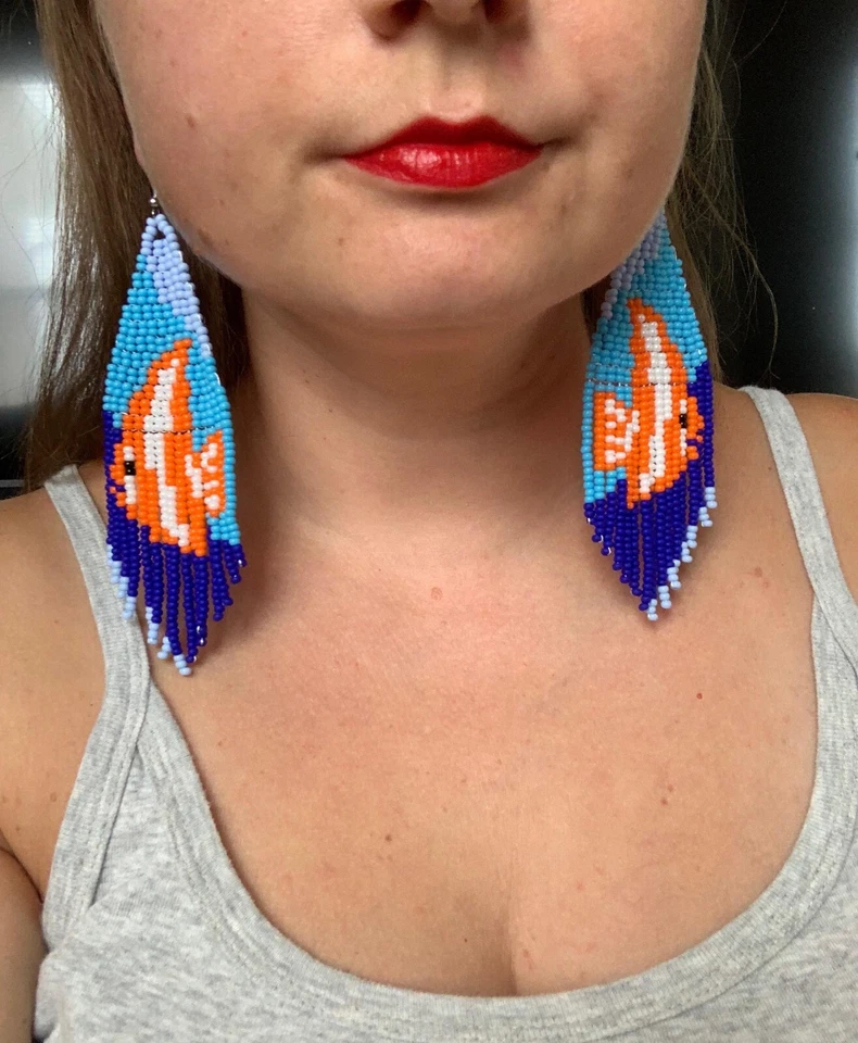 Pendientes de playa de verano hechos a mano con cuentas de peces de diseño pendientes de cuentas de semillas Foto 2 de 4