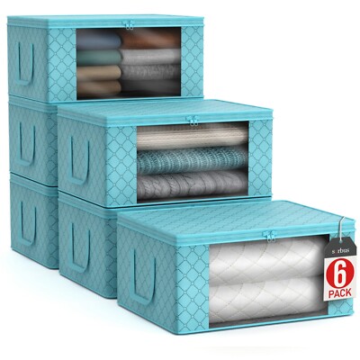 Sorbus Foldable Storage Bags, 6-Pack Organizer Bins with Lids and Carry Handles