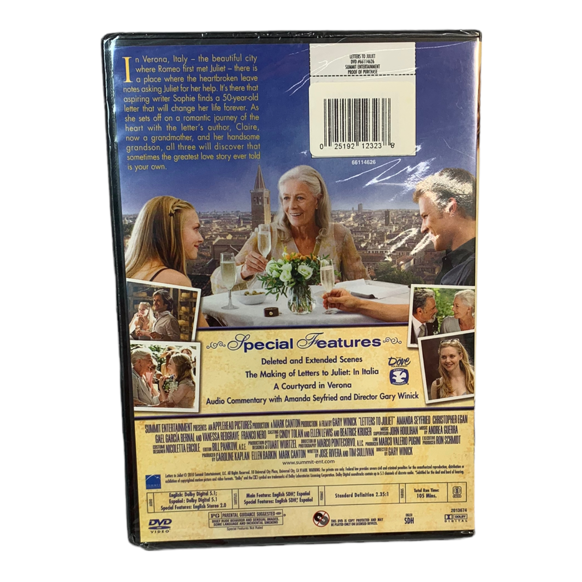 Letters to Juliet DVD 2010 Amanda Seyfried Vanessa Redgrave NEW