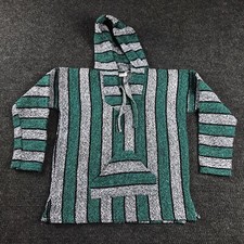 VTG Vel-Mex Baja Hoodie Adult Medium Gray Black Acrylic Drug Rug Mexico Poncho