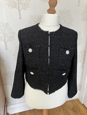 New L K Bennett Cropped Chelsea Black Metallic Tweed Jacket Size 16 Rrp £359