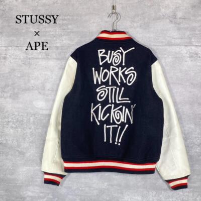 Stussy A Bathing Ape Varsity Jacket XL Stadium Jacket Black