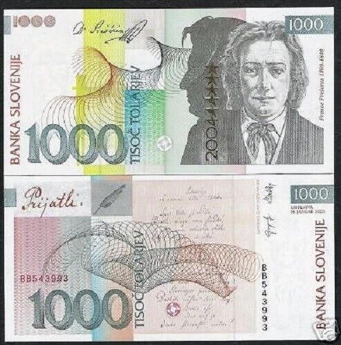 Slovenia 1000 TOLARJEV P-29 2004 Commemorative EUentry UNC POEM DRINK Money NOTE - Image 3 of 3
