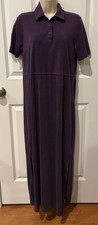 Talbots Purple Solid Pique Collared Button Placket Maxi Dress Short Sleeve S