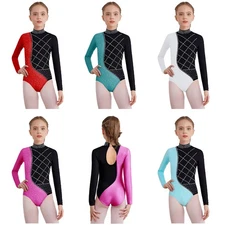 Girls Unitard Rhythmic Jumpsuit Color Block Bodysuit Fitness Leotard Gymnastics