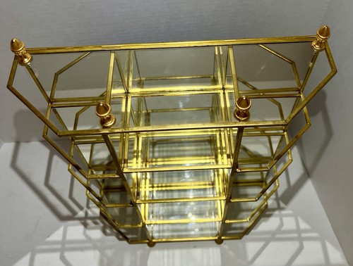 Mid Century Brass Mirrored Back Glass Table Top Curio Shelf Cabinet Vintage 16” - Picture 6 of 22