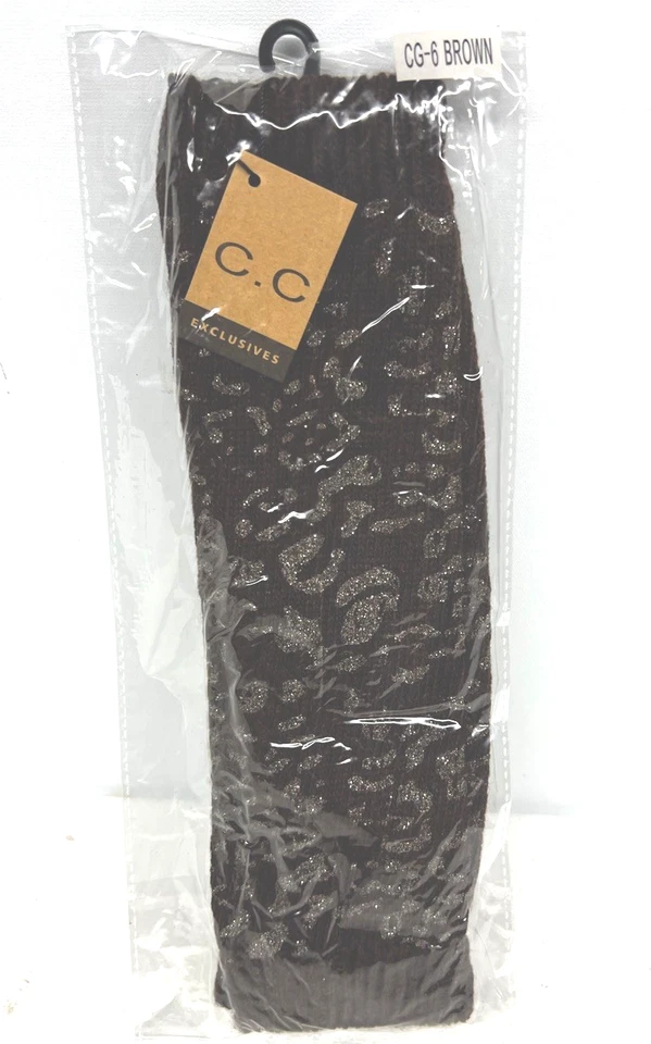 Leg Warmers w A Silver Leopard Print Design in BROWN By CC Exclusives NWT Womens - Image 2 of 4