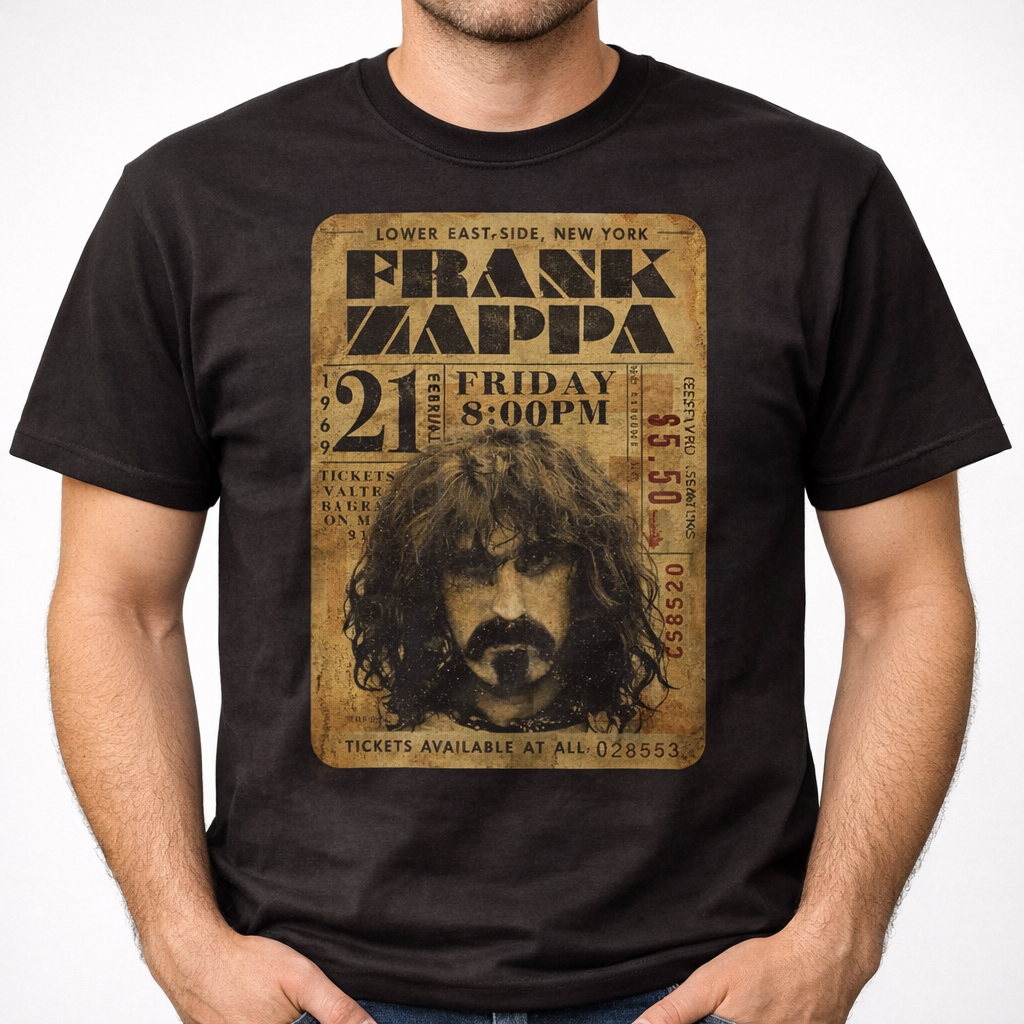 Frank Zappa Concert Ticket Mens T Shirt Rock and Roll Music Band Tee New Black