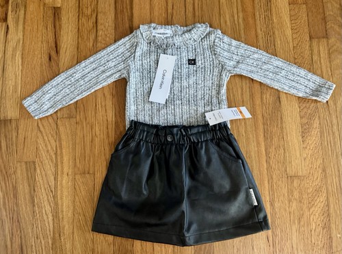 Macy’s Calvin Klein Baby Girl 12 Months Ruffle Collar Top Faux Leather Skirt - Afbeelding 9 van 10