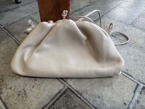 Bottega Veneta Mini Pouch Leather Clutch Bag White Gathered Design w/ Strap Used