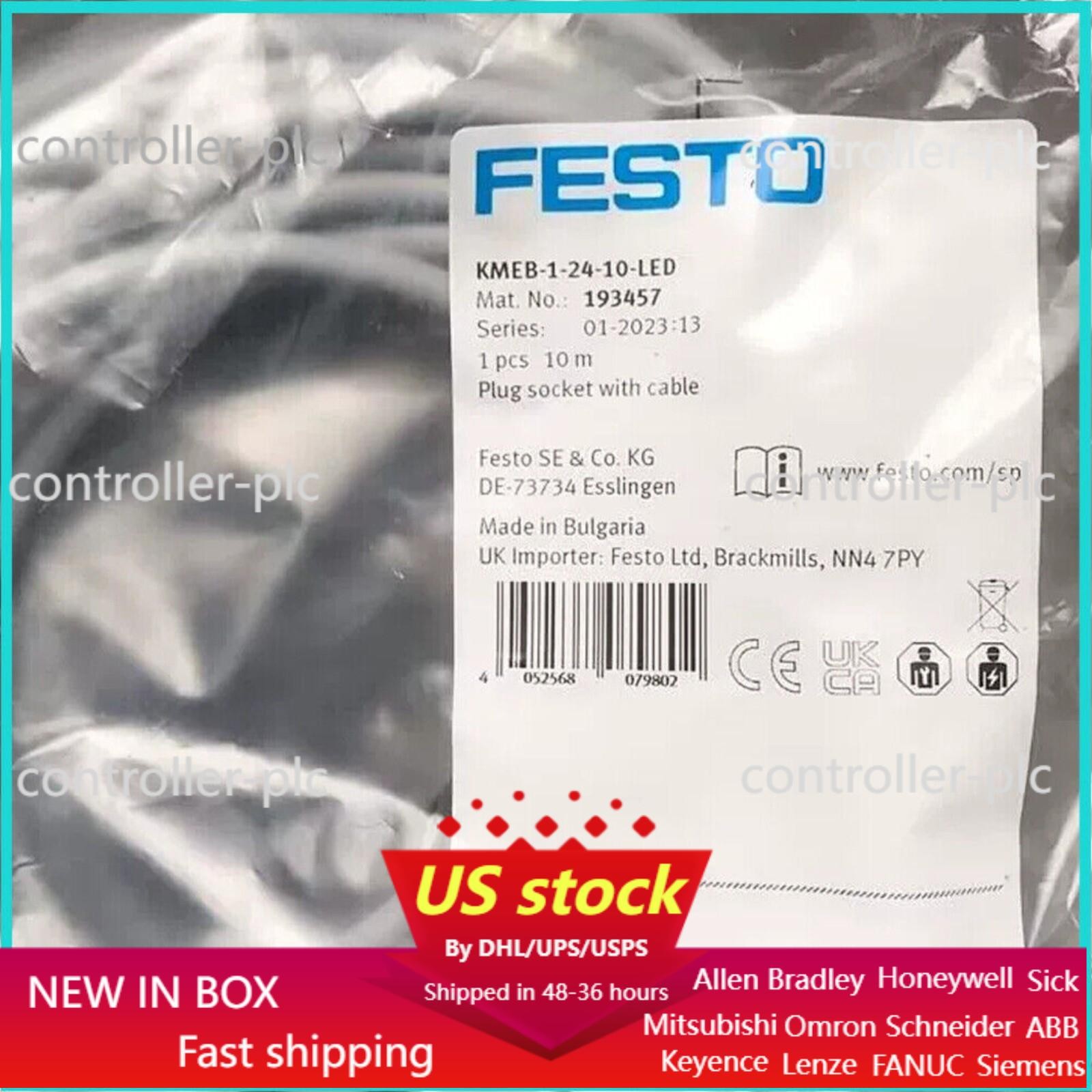 US FREE TAX New Festo KMEB-1-24-10-LED 193457 Plug socket with cable