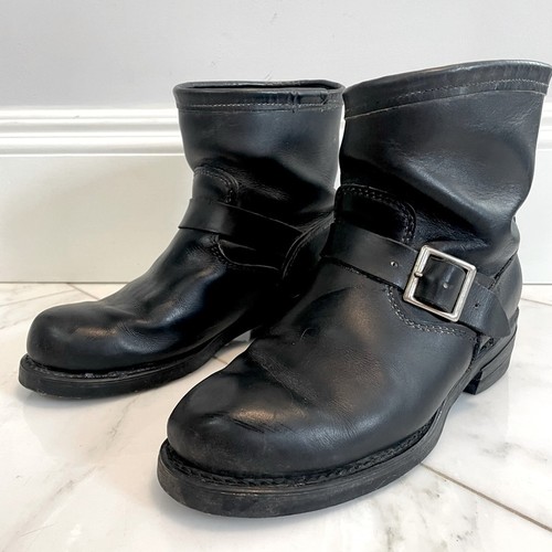 Durango, Men 7.5 black rigid leather buckle round toe biker boots ankle midcalf