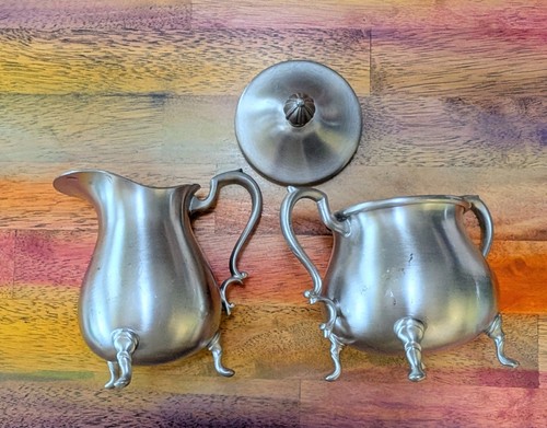 ⭐ Vintage Zinn Sahne & Zucker Teeservice WEB Silber CO 1136 Krug, Schüssel, Deckel - Bild 4 von 10