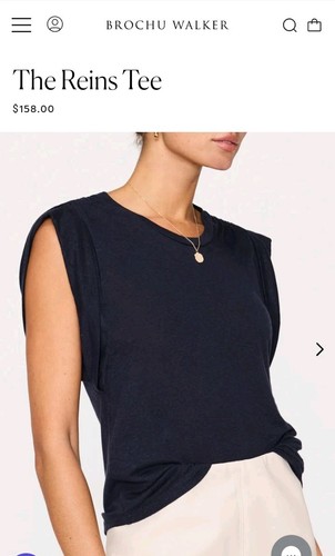 T-shirt Brochu Walker The Reins blu navy misto lino minimalista lusso taglia M - Foto 10 di 10