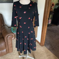 Unique Vintage Knit Black Dress Red Hearts Size XL Valentines Cupid