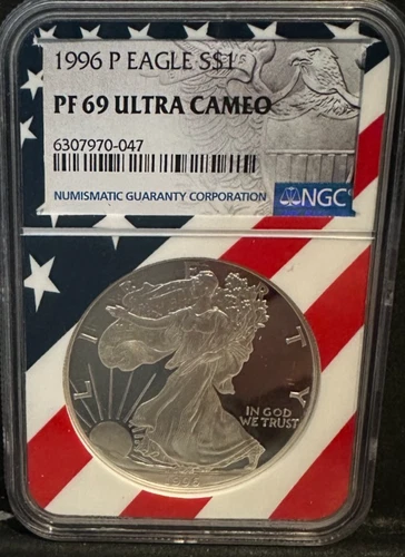 1996-P Silver American Eagle PF69 ULTRA CAMEO Flag Core