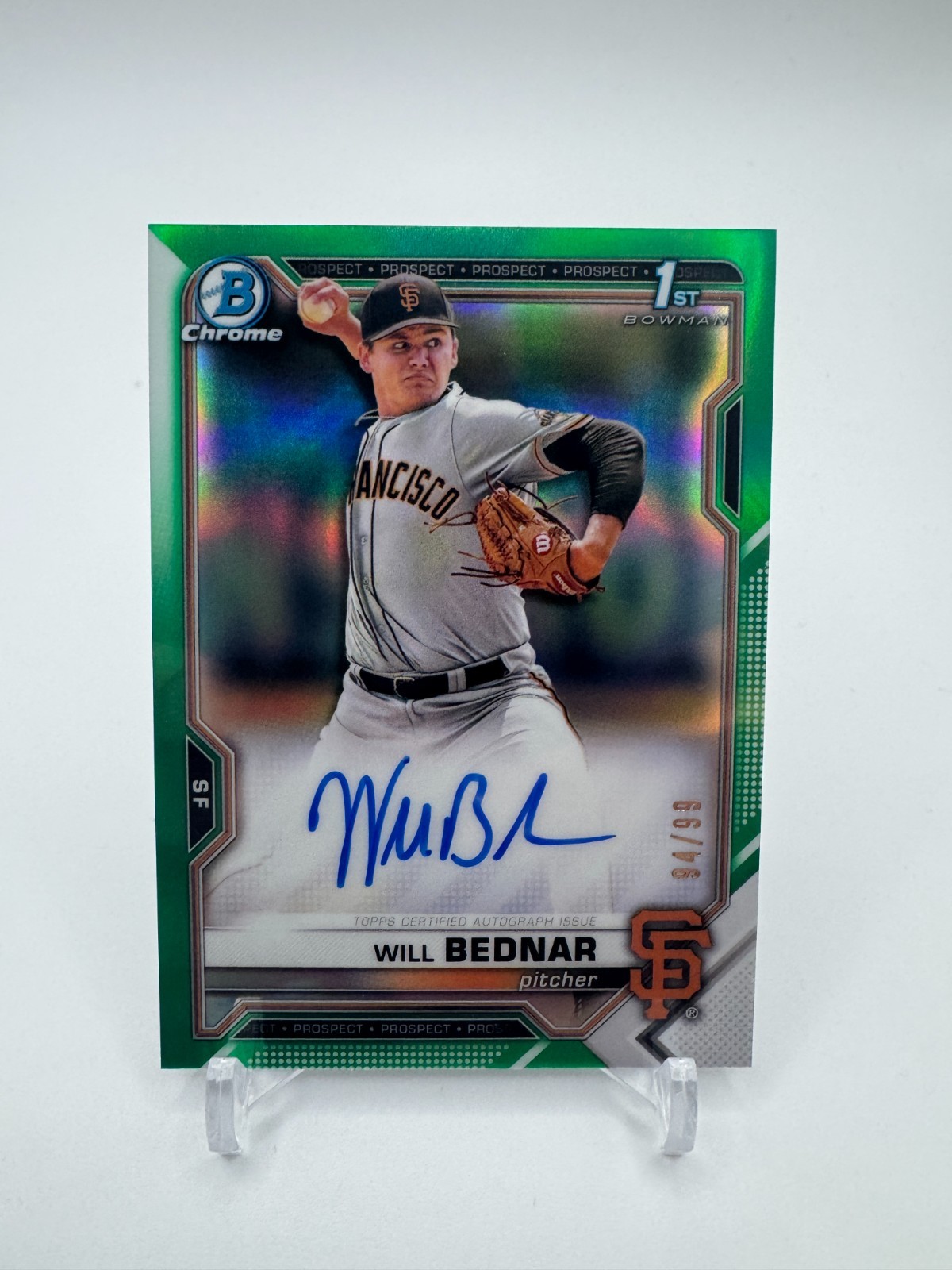 2021 Bowman Draft Chrome Will Bednar 1st Auto Green /99 San Francisco Giants