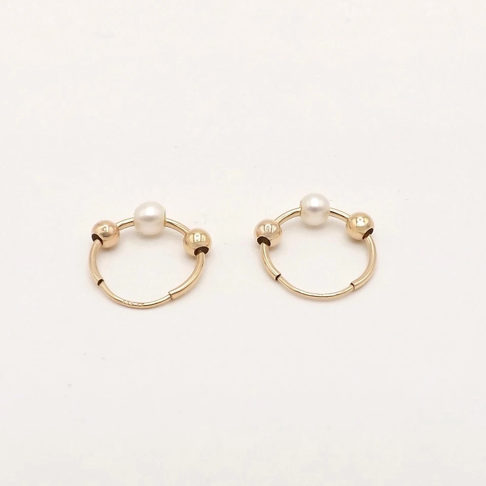 Pendientes de aro sin fin para dormir bola perlas oro 14k niño bebé nuevos Foto 3 de 4