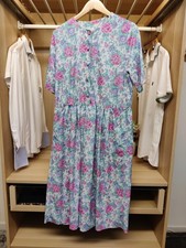 VINTAGE DRESS SIZE UK 18 BLUE PINK FLORAL SHORT SLEEVE PART BUTTONED FLARE WOMEN