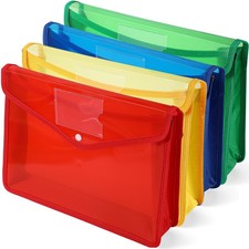 4 Pack A4 Expanding Plastic File Folders Waterproof Document Organizer with S...